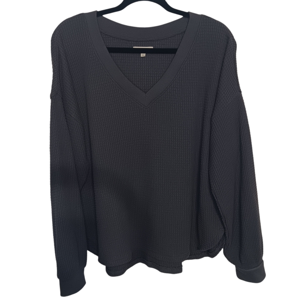 Madewell Women's Large Waffle Knit V-Neck Long Sleeve Rounded Hem Sweater
